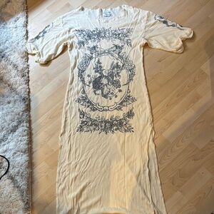 Free People Cream Maxi Dress with Blue Graphic